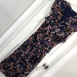 Robert Louis Midnight Blue Dress with Floral Accents Size L